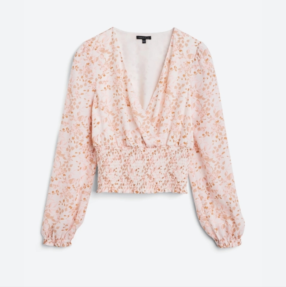 Smocked Floral V-neck Blouse